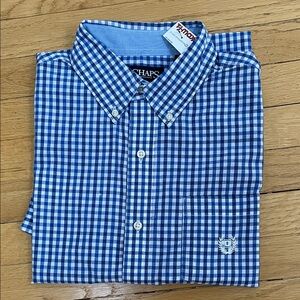 Chaps Navy and White Gingham Men's Short Sleeve Shirt